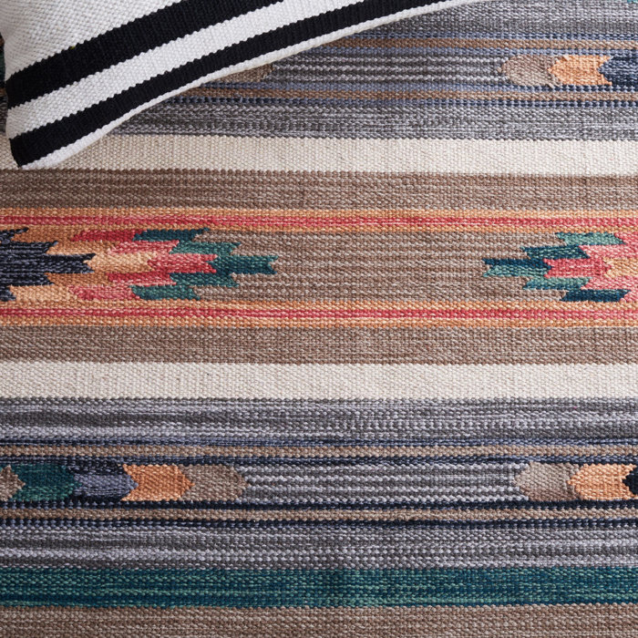 Union Rustic Conanso Handmade Flatweave Cotton Gray/Orange/Green Rug